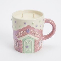 Pink Gingerbread House Mug Double Wick Candle 