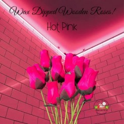 Dozen Hot Pink Wooden Wax Dipped Roses